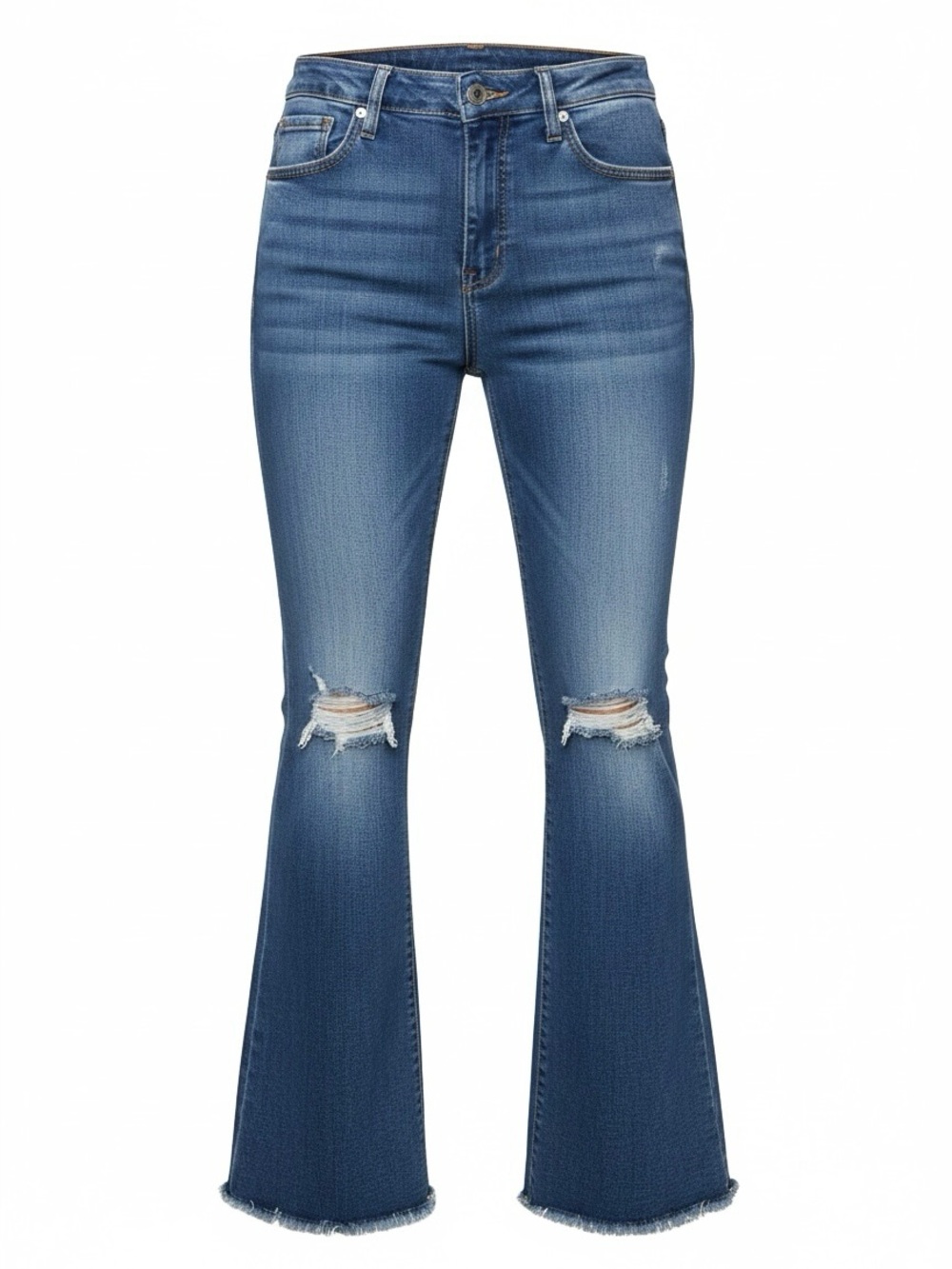 Fashion Nova High-Rise Distressed Flare Jeans Blue